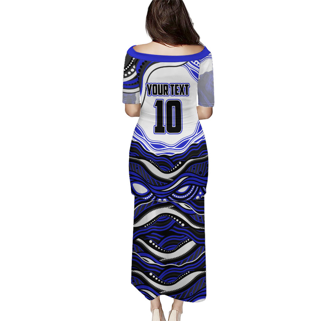 Personalized Canterbury Bankstown Bulldogs Family Matching Puletasi and Hawaiian Shirt Aboriginal Dot Art - Dreamtime Rugby Mascot