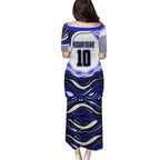 Personalized Canterbury Bankstown Bulldogs Family Matching Puletasi and Hawaiian Shirt Aboriginal Dot Art - Dreamtime Rugby Mascot