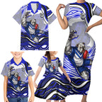 Personalized Canterbury Bankstown Bulldogs Family Matching Short Sleeve Bodycon Dress and Hawaiian Shirt Aboriginal Dot Art - Dreamtime Rugby Mascot