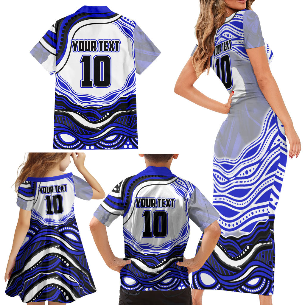 Personalized Canterbury Bankstown Bulldogs Family Matching Short Sleeve Bodycon Dress and Hawaiian Shirt Aboriginal Dot Art - Dreamtime Rugby Mascot