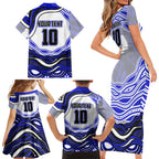 Personalized Canterbury Bankstown Bulldogs Family Matching Short Sleeve Bodycon Dress and Hawaiian Shirt Aboriginal Dot Art - Dreamtime Rugby Mascot