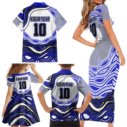 Personalized Canterbury Bankstown Bulldogs Family Matching Short Sleeve Bodycon Dress and Hawaiian Shirt Aboriginal Dot Art - Dreamtime Rugby Mascot