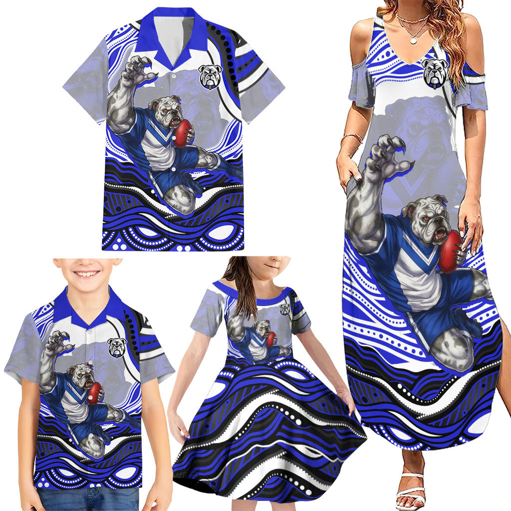 Personalized Canterbury Bankstown Bulldogs Family Matching Summer Maxi Dress and Hawaiian Shirt Aboriginal Dot Art - Dreamtime Rugby Mascot