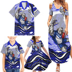 Personalized Canterbury Bankstown Bulldogs Family Matching Summer Maxi Dress and Hawaiian Shirt Aboriginal Dot Art - Dreamtime Rugby Mascot