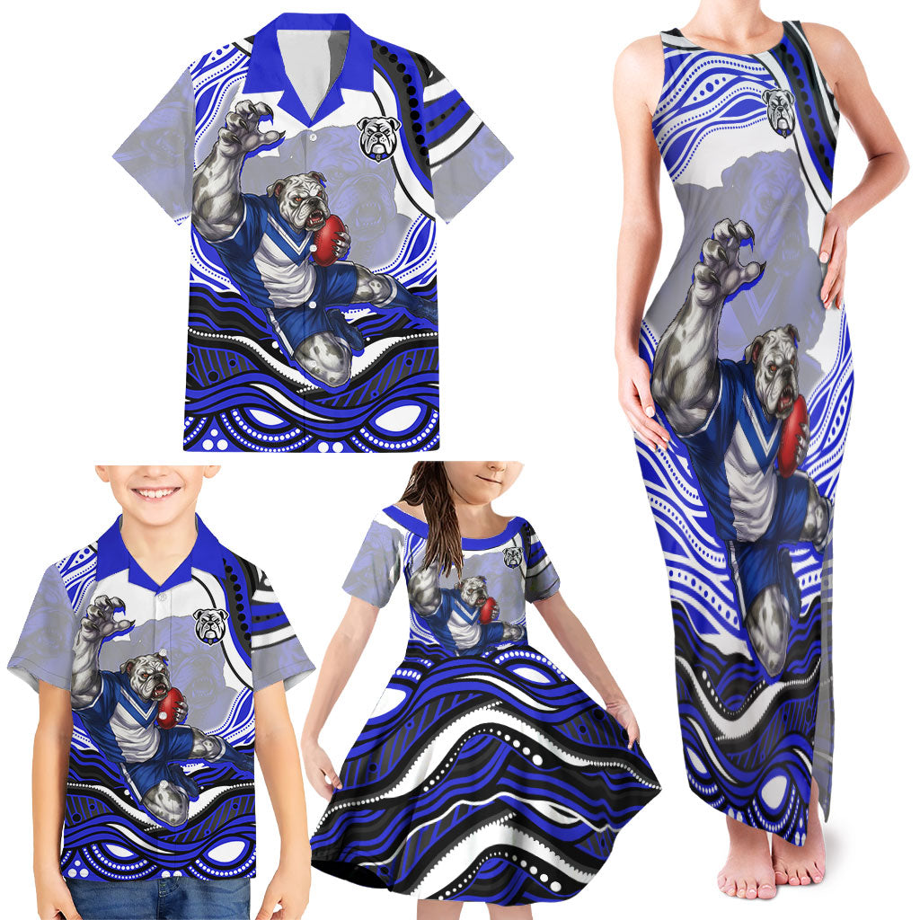 Personalized Canterbury Bankstown Bulldogs Family Matching Tank Maxi Dress and Hawaiian Shirt Aboriginal Dot Art - Dreamtime Rugby Mascot