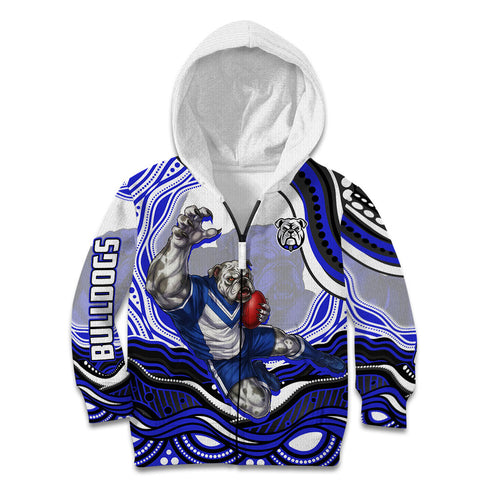Personalized Canterbury Bankstown Bulldogs Kid Hoodie Aboriginal Dot Art - Dreamtime Rugby Mascot