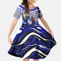 Personalized Canterbury Bankstown Bulldogs Kid Short Sleeve Dress Aboriginal Dot Art - Dreamtime Rugby Mascot