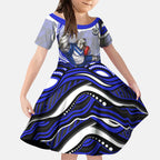 Personalized Canterbury Bankstown Bulldogs Kid Short Sleeve Dress Aboriginal Dot Art - Dreamtime Rugby Mascot