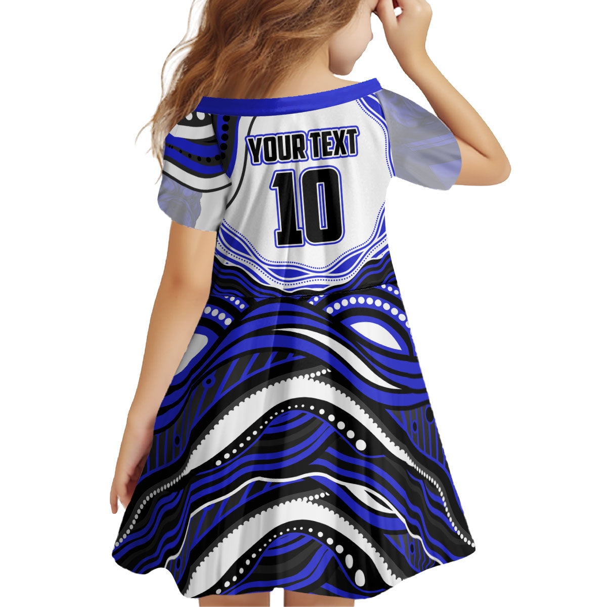 Personalized Canterbury Bankstown Bulldogs Kid Short Sleeve Dress Aboriginal Dot Art - Dreamtime Rugby Mascot