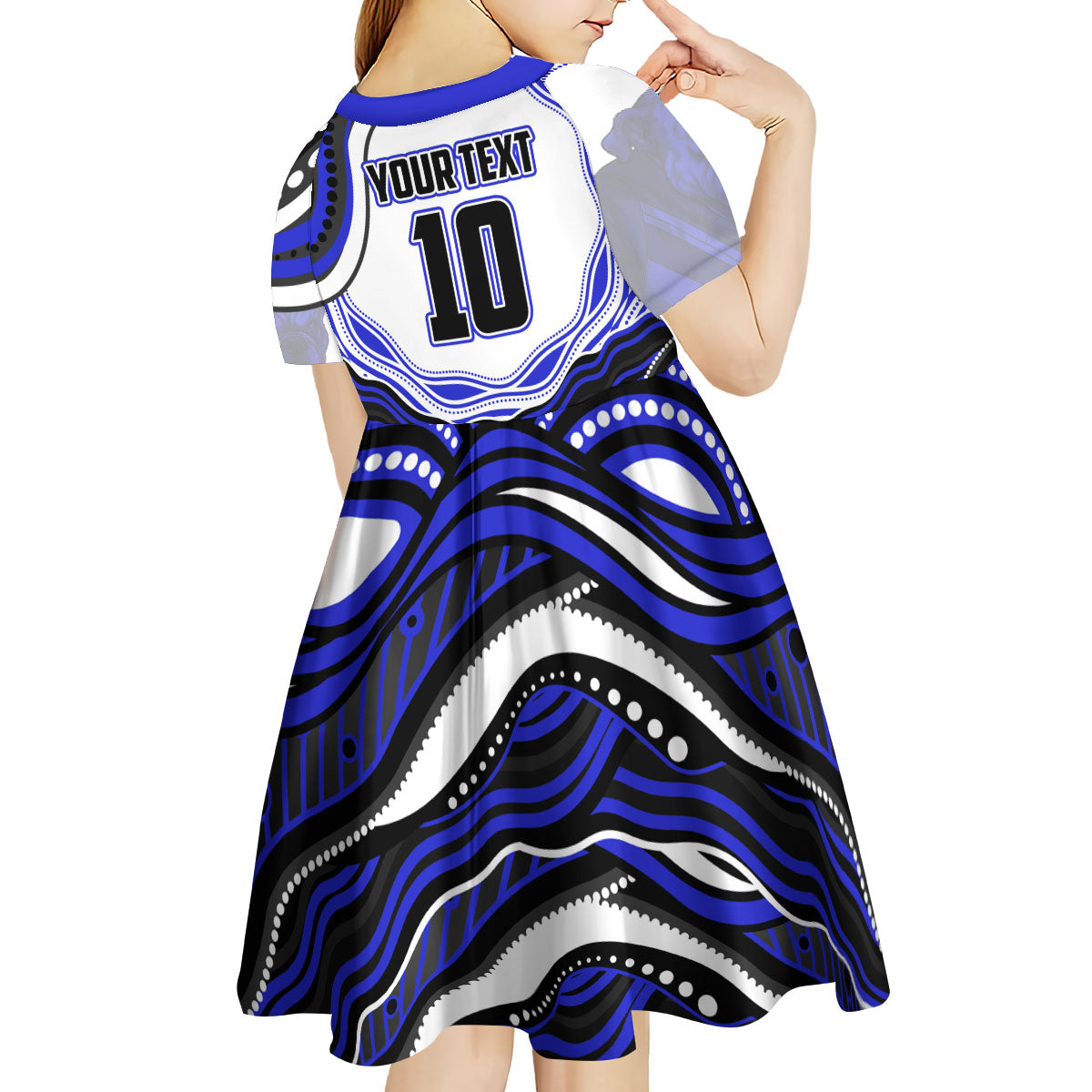 Personalized Canterbury Bankstown Bulldogs Kid Short Sleeve Dress Aboriginal Dot Art - Dreamtime Rugby Mascot
