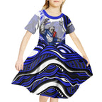 Personalized Canterbury Bankstown Bulldogs Kid Short Sleeve Dress Aboriginal Dot Art - Dreamtime Rugby Mascot