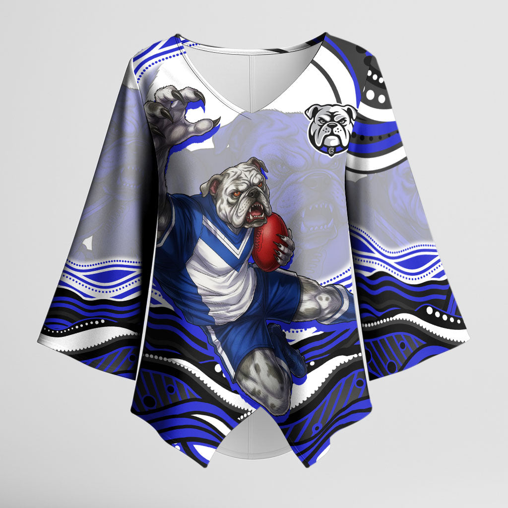 Personalized Canterbury Bankstown Bulldogs Kimono Sleeve Blouse Aboriginal Dot Art - Dreamtime Rugby Mascot