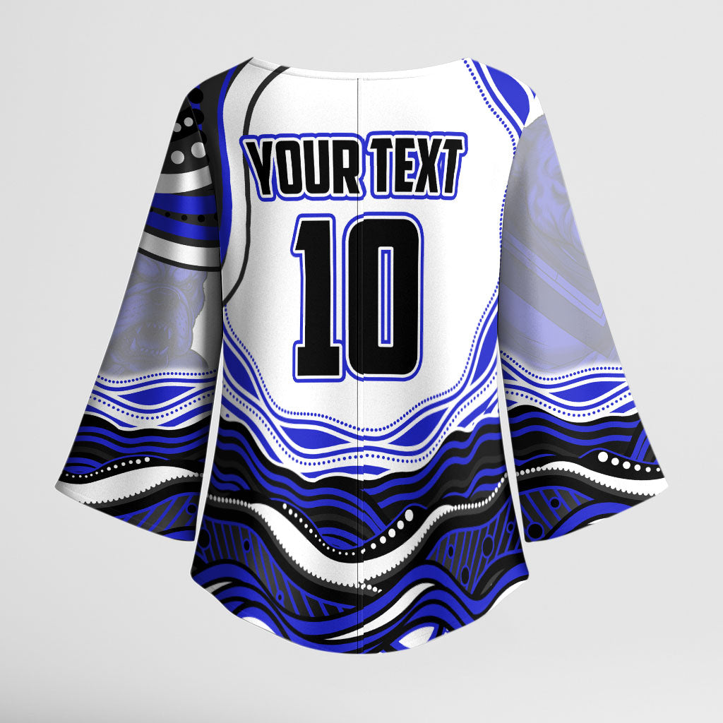 Personalized Canterbury Bankstown Bulldogs Kimono Sleeve Blouse Aboriginal Dot Art - Dreamtime Rugby Mascot