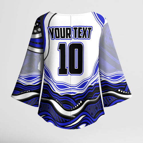 Personalized Canterbury Bankstown Bulldogs Kimono Sleeve Blouse Aboriginal Dot Art - Dreamtime Rugby Mascot