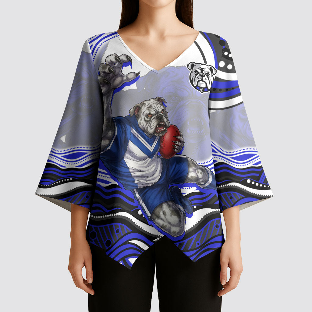 Personalized Canterbury Bankstown Bulldogs Kimono Sleeve Blouse Aboriginal Dot Art - Dreamtime Rugby Mascot