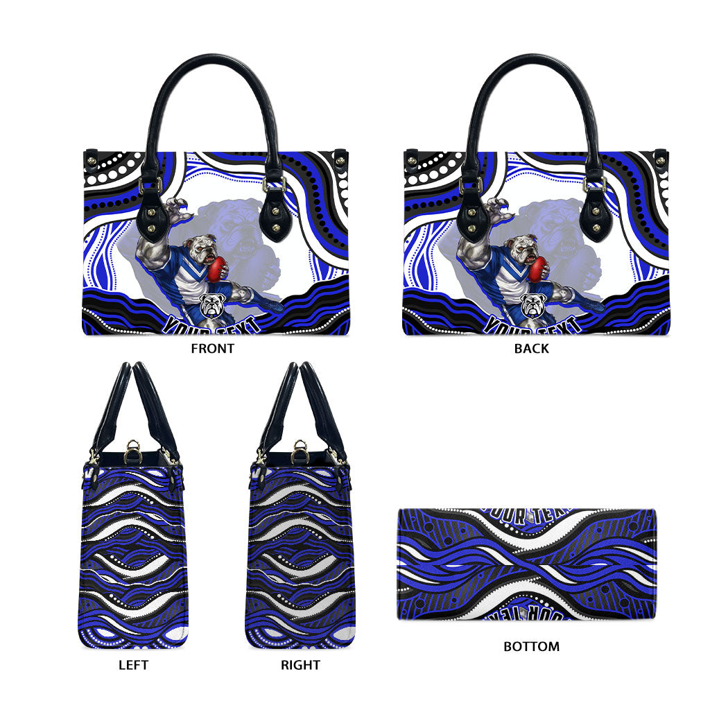 Personalized Canterbury Bankstown Bulldogs Leather Bag Aboriginal Dot Art - Dreamtime Rugby Mascot
