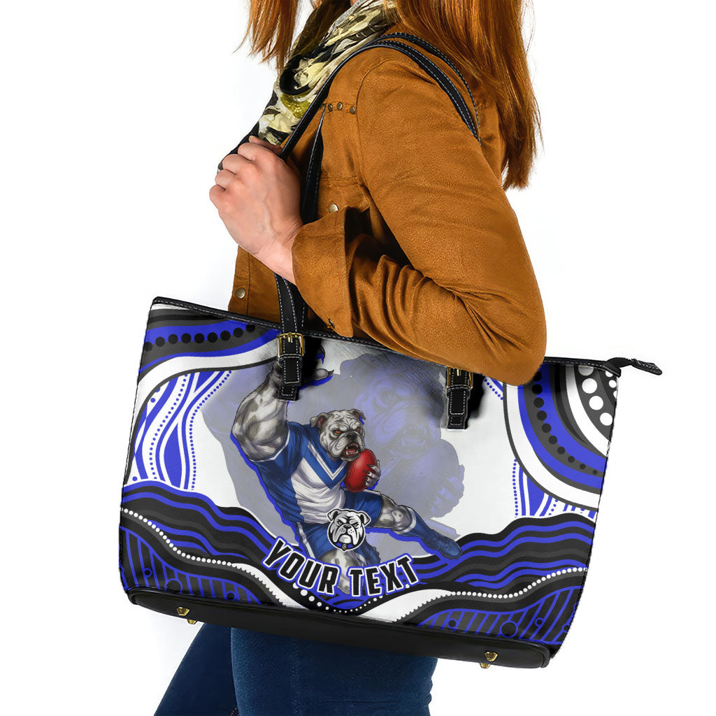 Personalized Canterbury Bankstown Bulldogs Leather Tote Bag Aboriginal Dot Art - Dreamtime Rugby Mascot