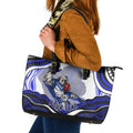 Personalized Canterbury Bankstown Bulldogs Leather Tote Bag Aboriginal Dot Art - Dreamtime Rugby Mascot