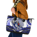 Personalized Canterbury Bankstown Bulldogs Leather Tote Bag Aboriginal Dot Art - Dreamtime Rugby Mascot