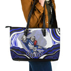 Personalized Canterbury Bankstown Bulldogs Leather Tote Bag Aboriginal Dot Art - Dreamtime Rugby Mascot
