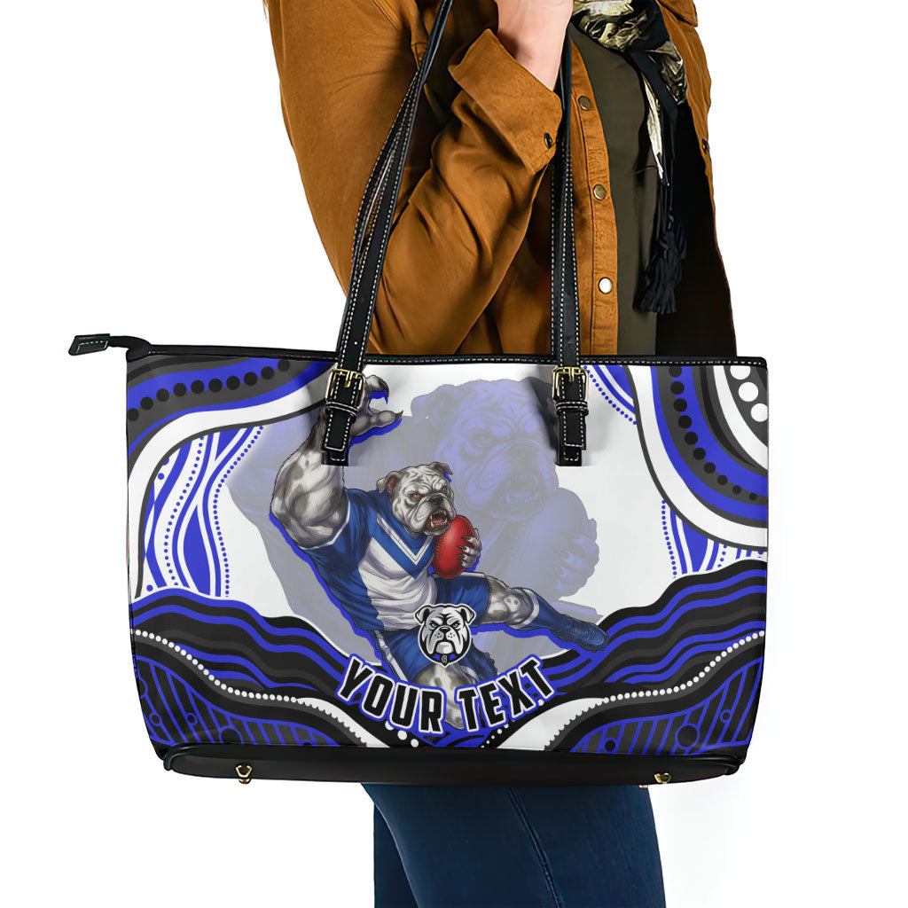 Personalized Canterbury Bankstown Bulldogs Leather Tote Bag Aboriginal Dot Art - Dreamtime Rugby Mascot