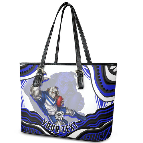 Personalized Canterbury Bankstown Bulldogs Leather Tote Bag Aboriginal Dot Art - Dreamtime Rugby Mascot