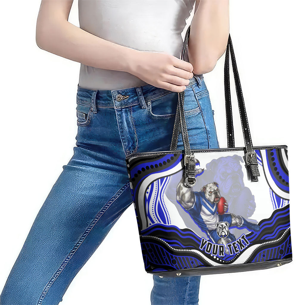 Personalized Canterbury Bankstown Bulldogs Leather Tote Bag Aboriginal Dot Art - Dreamtime Rugby Mascot