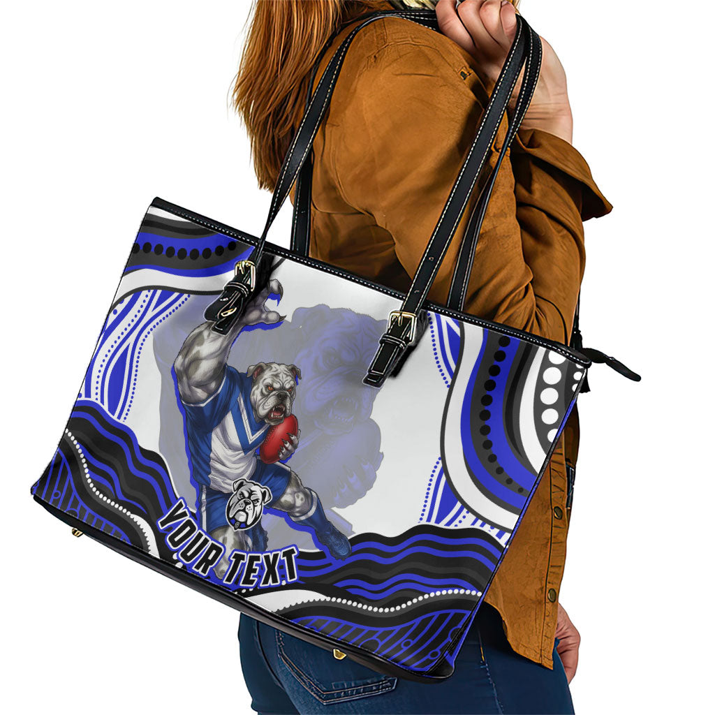 Personalized Canterbury Bankstown Bulldogs Leather Tote Bag Aboriginal Dot Art - Dreamtime Rugby Mascot