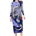 Personalized Canterbury Bankstown Bulldogs Long Sleeve Bodycon Dress Aboriginal Dot Art - Dreamtime Rugby Mascot