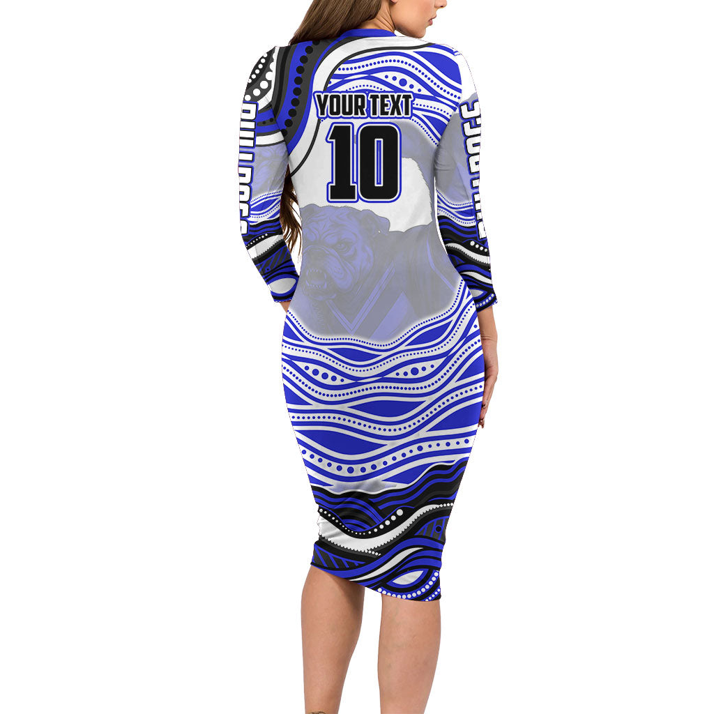 Personalized Canterbury Bankstown Bulldogs Long Sleeve Bodycon Dress Aboriginal Dot Art - Dreamtime Rugby Mascot