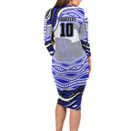 Personalized Canterbury Bankstown Bulldogs Long Sleeve Bodycon Dress Aboriginal Dot Art - Dreamtime Rugby Mascot