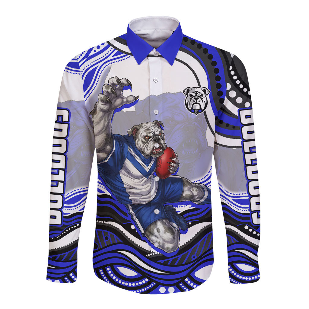 Personalized Canterbury Bankstown Bulldogs Long Sleeve Button Shirt Aboriginal Dot Art - Dreamtime Rugby Mascot