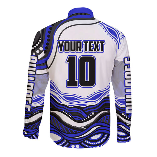 Personalized Canterbury Bankstown Bulldogs Long Sleeve Button Shirt Aboriginal Dot Art - Dreamtime Rugby Mascot