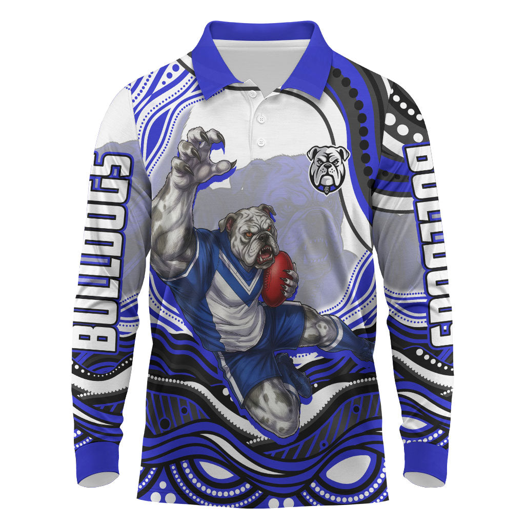 Personalized Canterbury Bankstown Bulldogs Long Sleeve Polo Shirt Aboriginal Dot Art - Dreamtime Rugby Mascot