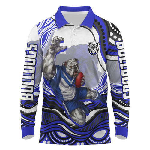 Personalized Canterbury Bankstown Bulldogs Long Sleeve Polo Shirt Aboriginal Dot Art - Dreamtime Rugby Mascot