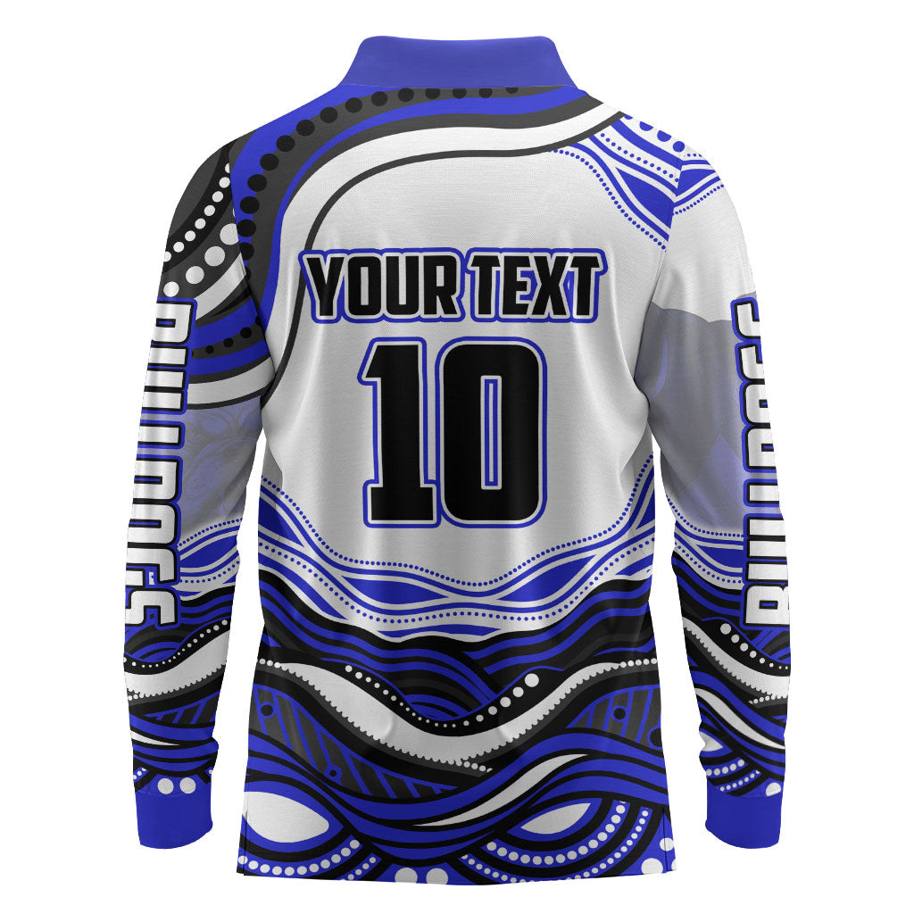 Personalized Canterbury Bankstown Bulldogs Long Sleeve Polo Shirt Aboriginal Dot Art - Dreamtime Rugby Mascot