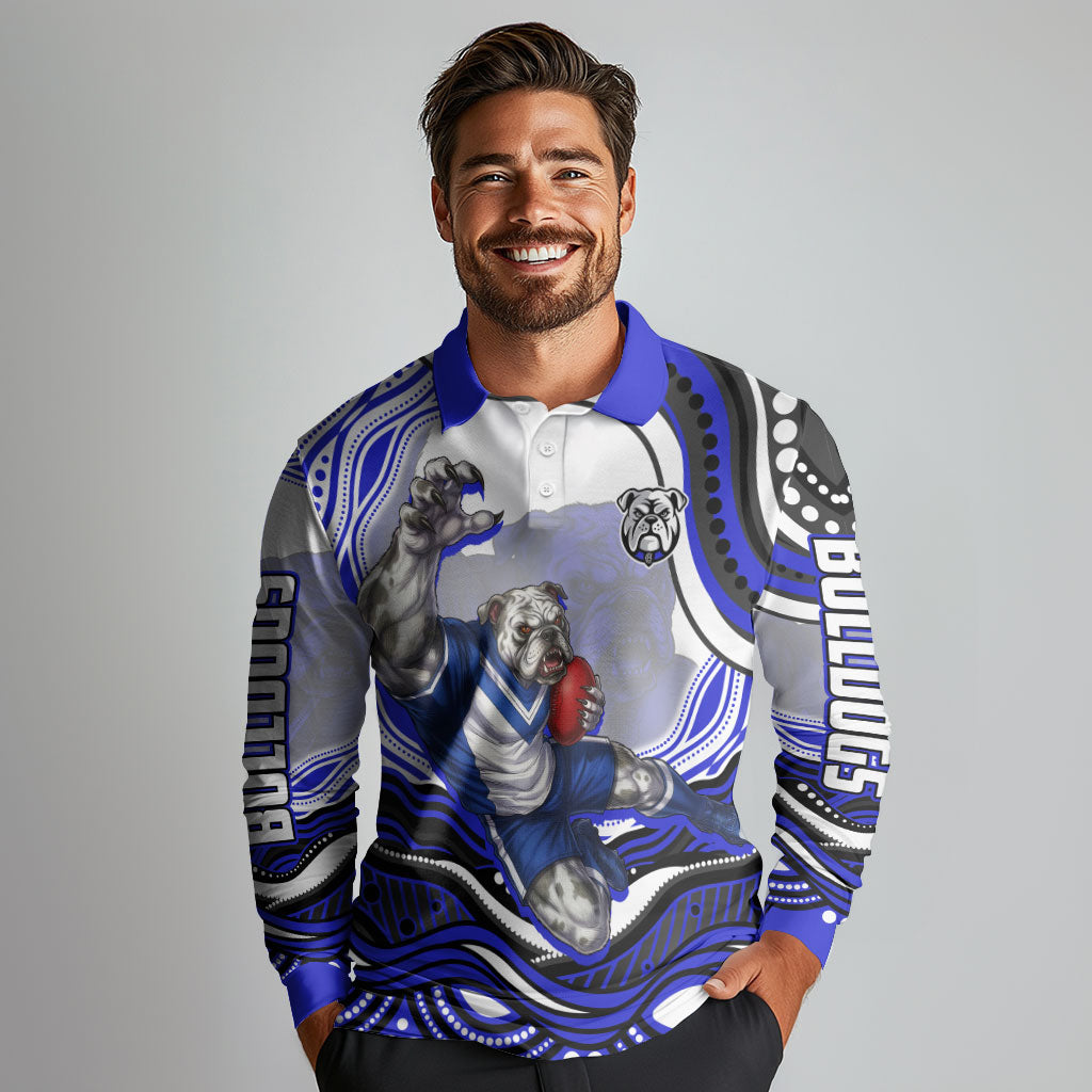 Personalized Canterbury Bankstown Bulldogs Long Sleeve Polo Shirt Aboriginal Dot Art - Dreamtime Rugby Mascot