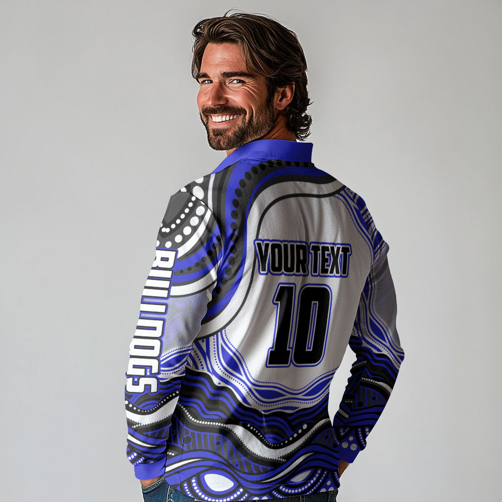 Personalized Canterbury Bankstown Bulldogs Long Sleeve Polo Shirt Aboriginal Dot Art - Dreamtime Rugby Mascot