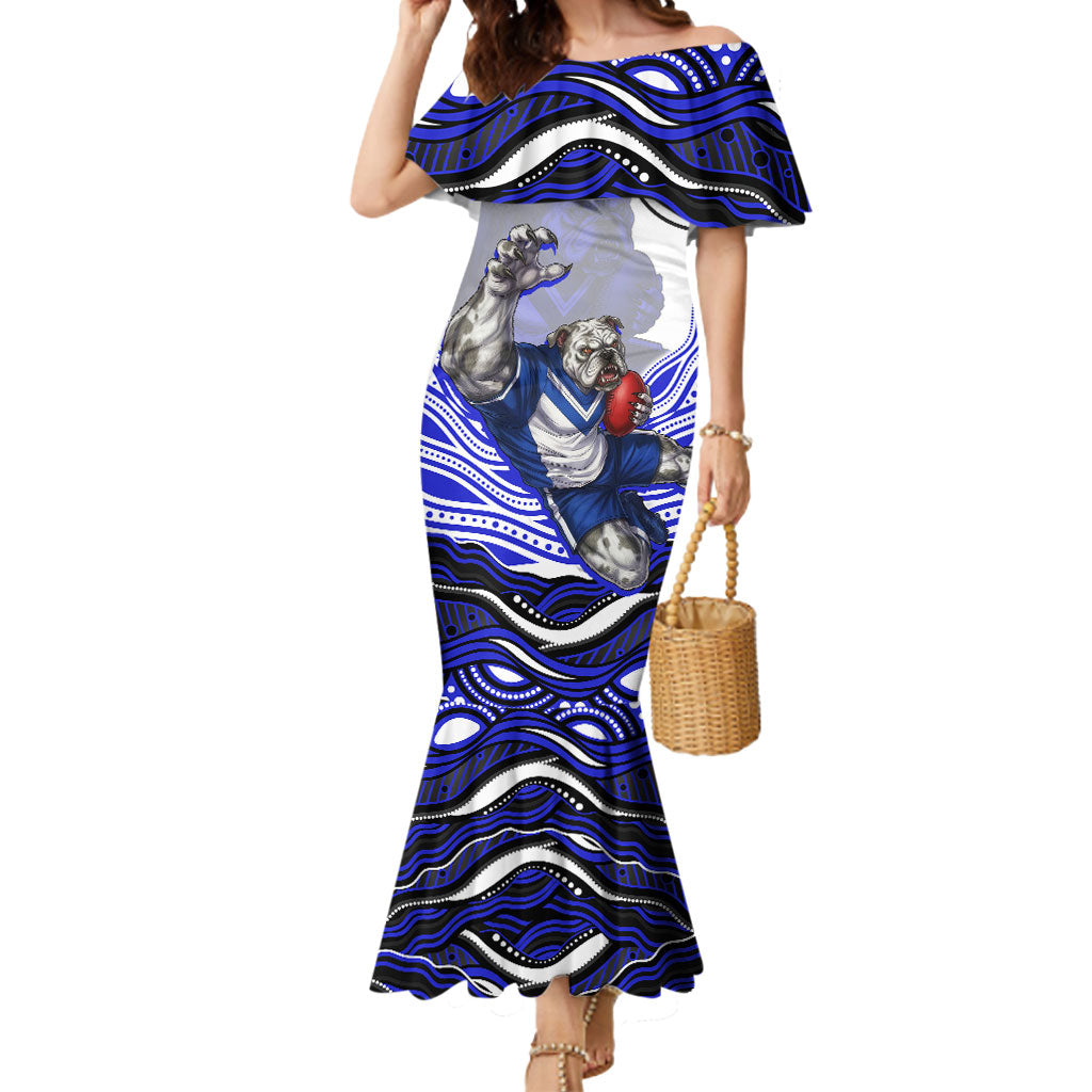 Personalized Canterbury Bankstown Bulldogs Mermaid Dress Aboriginal Dot Art - Dreamtime Rugby Mascot