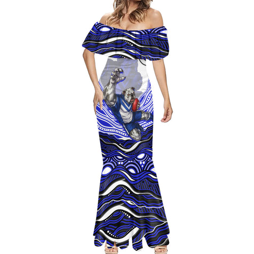Personalized Canterbury Bankstown Bulldogs Mermaid Dress Aboriginal Dot Art - Dreamtime Rugby Mascot