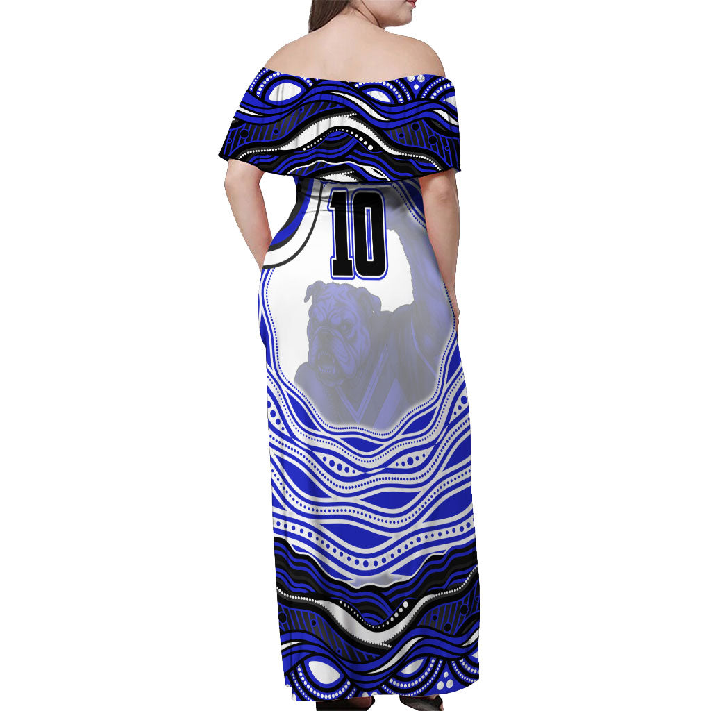 Personalized Canterbury Bankstown Bulldogs Off Shoulder Maxi Dress Aboriginal Dot Art - Dreamtime Rugby Mascot