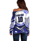Personalized Canterbury Bankstown Bulldogs Off Shoulder Sweater Aboriginal Dot Art - Dreamtime Rugby Mascot