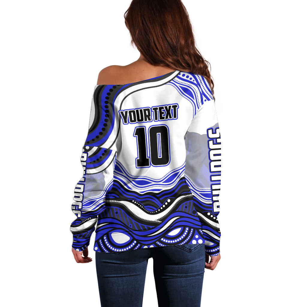 Personalized Canterbury Bankstown Bulldogs Off Shoulder Sweater Aboriginal Dot Art - Dreamtime Rugby Mascot