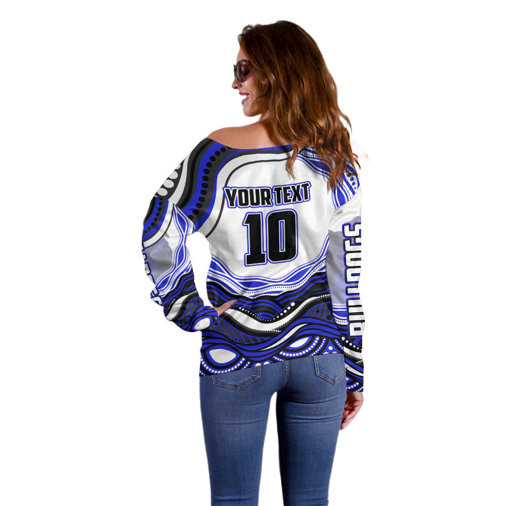 Personalized Canterbury Bankstown Bulldogs Off Shoulder Sweater Aboriginal Dot Art - Dreamtime Rugby Mascot
