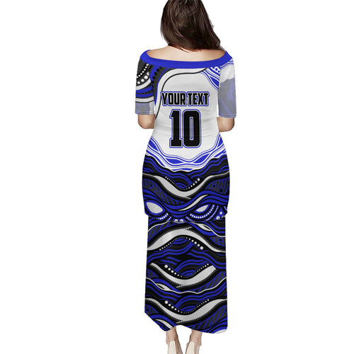 Personalized Canterbury Bankstown Bulldogs Puletasi Aboriginal Dot Art - Dreamtime Rugby Mascot