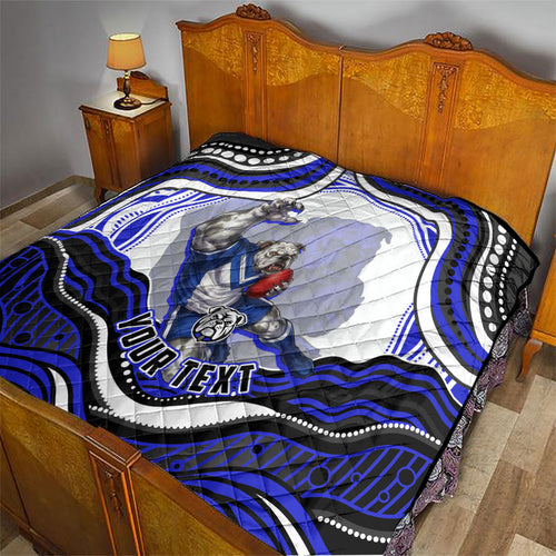Personalized Canterbury Bankstown Bulldogs Quilt Aboriginal Dot Art - Dreamtime Rugby Mascot