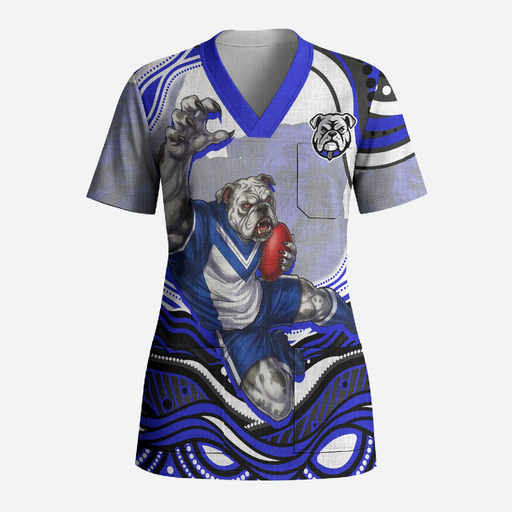 Personalized Canterbury Bankstown Bulldogs Scrub Top Aboriginal Dot Art - Dreamtime Rugby Mascot
