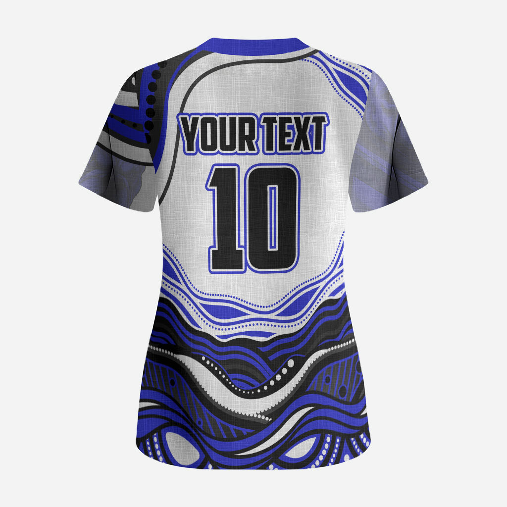 Personalized Canterbury Bankstown Bulldogs Scrub Top Aboriginal Dot Art - Dreamtime Rugby Mascot