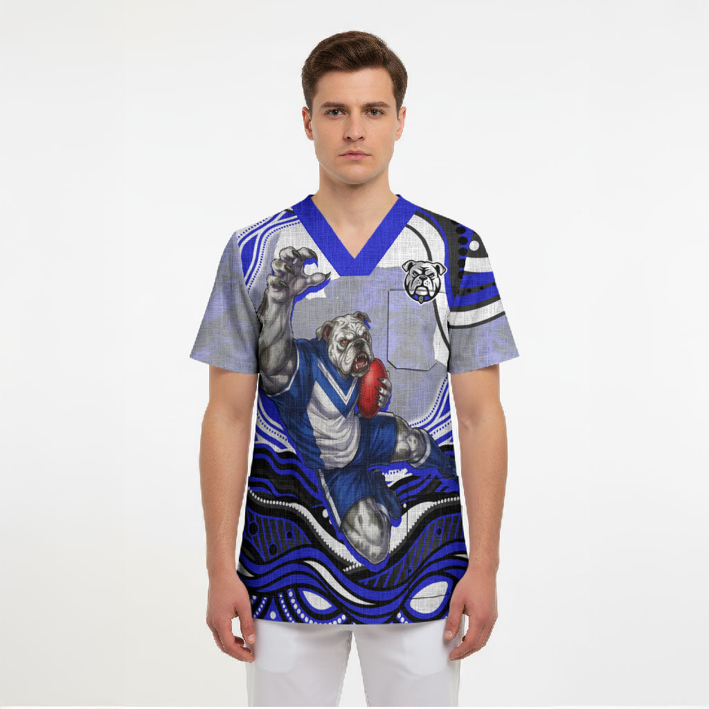 Personalized Canterbury Bankstown Bulldogs Scrub Top Aboriginal Dot Art - Dreamtime Rugby Mascot