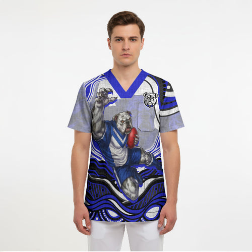 Personalized Canterbury Bankstown Bulldogs Scrub Top Aboriginal Dot Art - Dreamtime Rugby Mascot